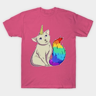 Cool unicorn cat kitten caticorn with rainbow tail and blue eyes T-Shirt